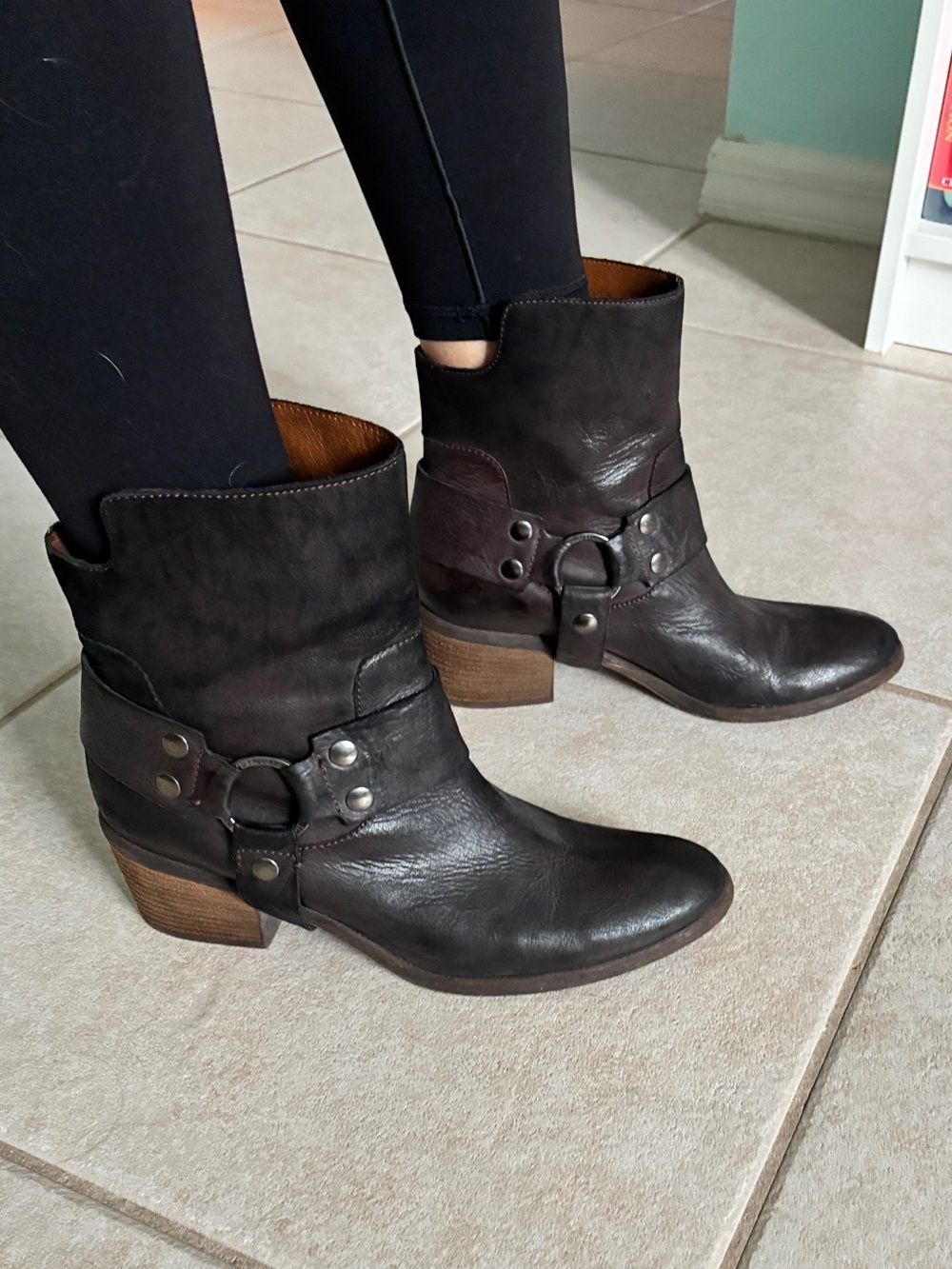Donald J. Pliner Dark Brown Leather Ankle Booties with Harness Detail
